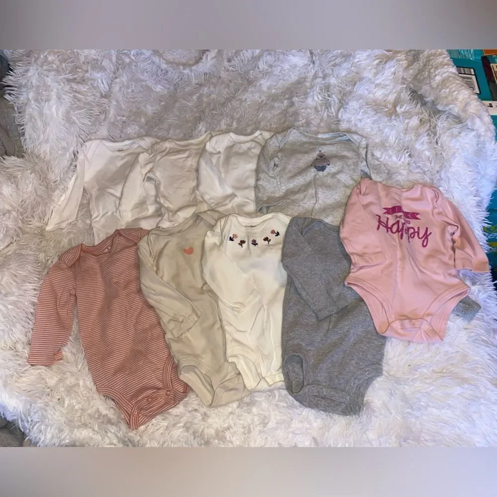 Bundle (9) Carter’s 3M Baby Girl Long Sleeve Onesies